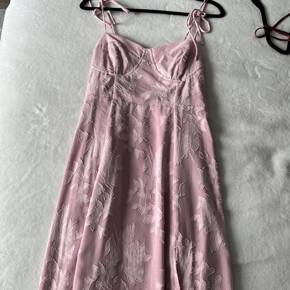 Lulus Loveliest Looks Blush Pink Floral Jacquard Tie-Strap Midi Dress - Picture 4 of 4